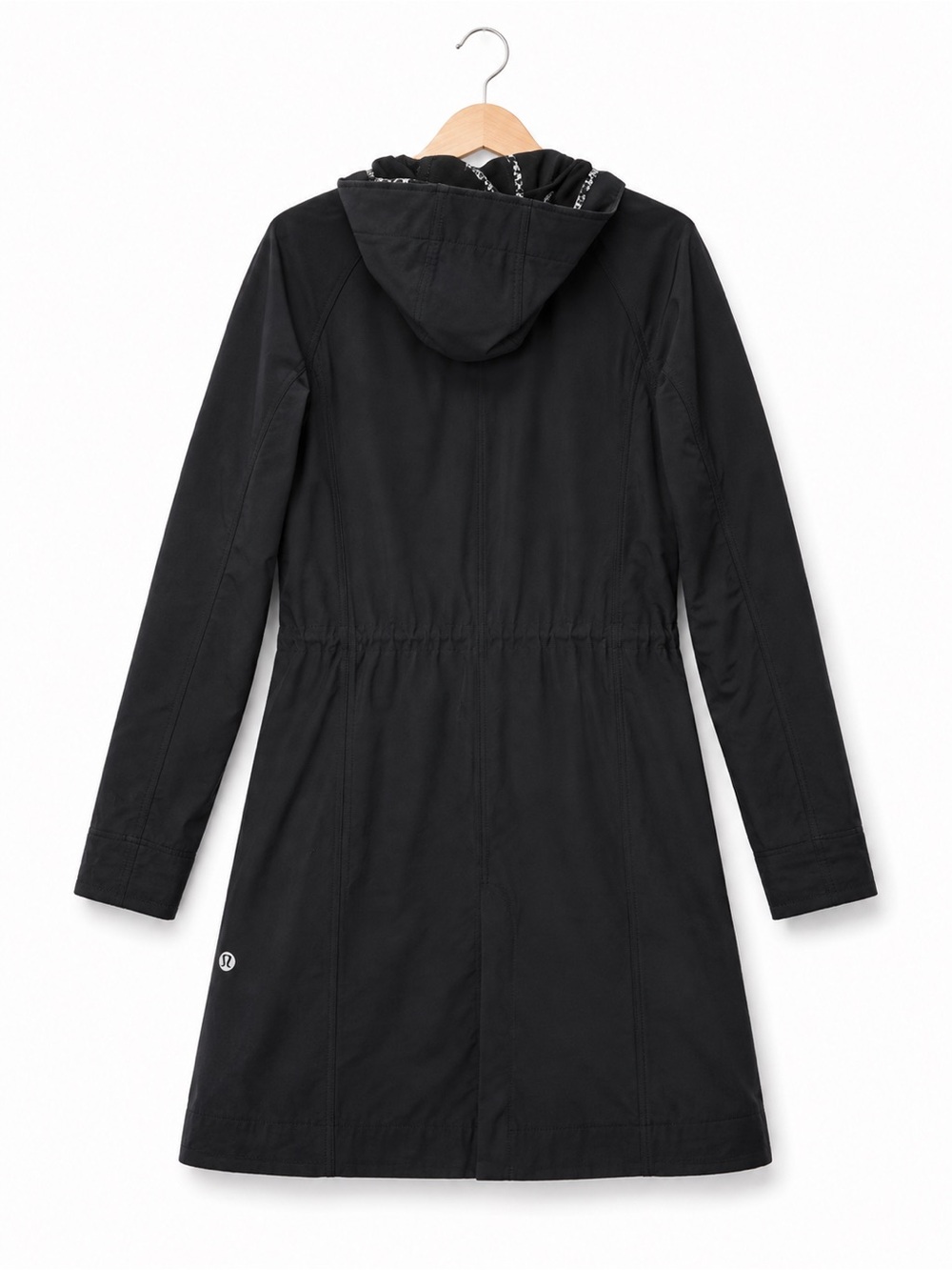 Lululemon Black Fleece Lined Hooded Long Jacket Coat Approx Size 6 - Picture 4 of 7